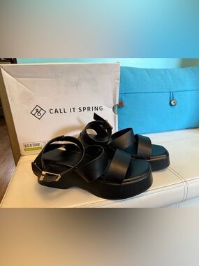 Call It Spring Black Platform Crisscross Ankle Strap Sandals